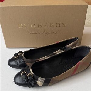Burberry Black and Tan Check Flats